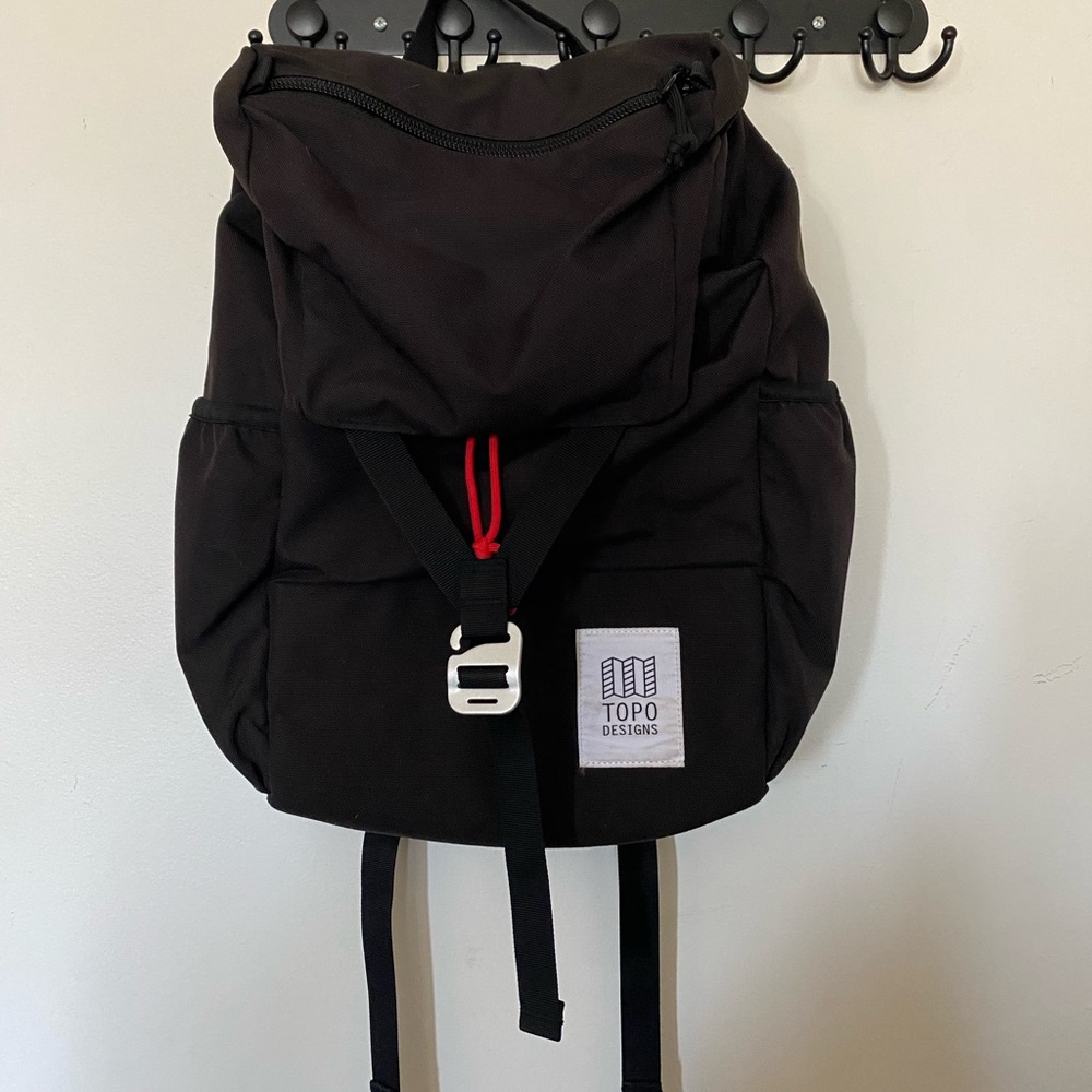 Topo Designs Black Backpack with Red Accent